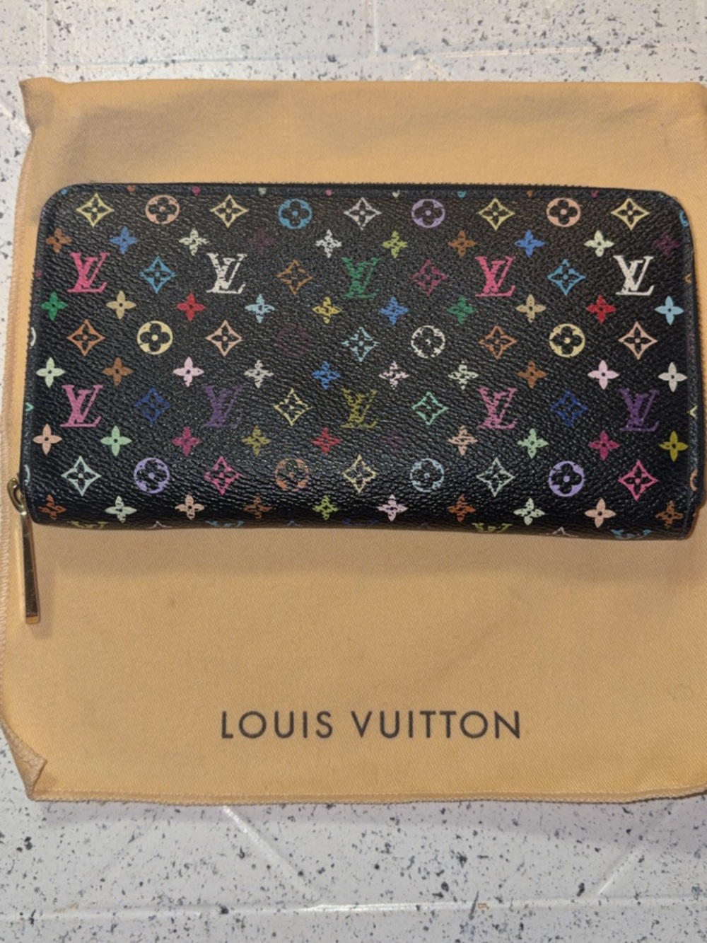 LOUIS VUITTON x Murakami  Zippy Long Wallet Monogram Multicolor Black with Green